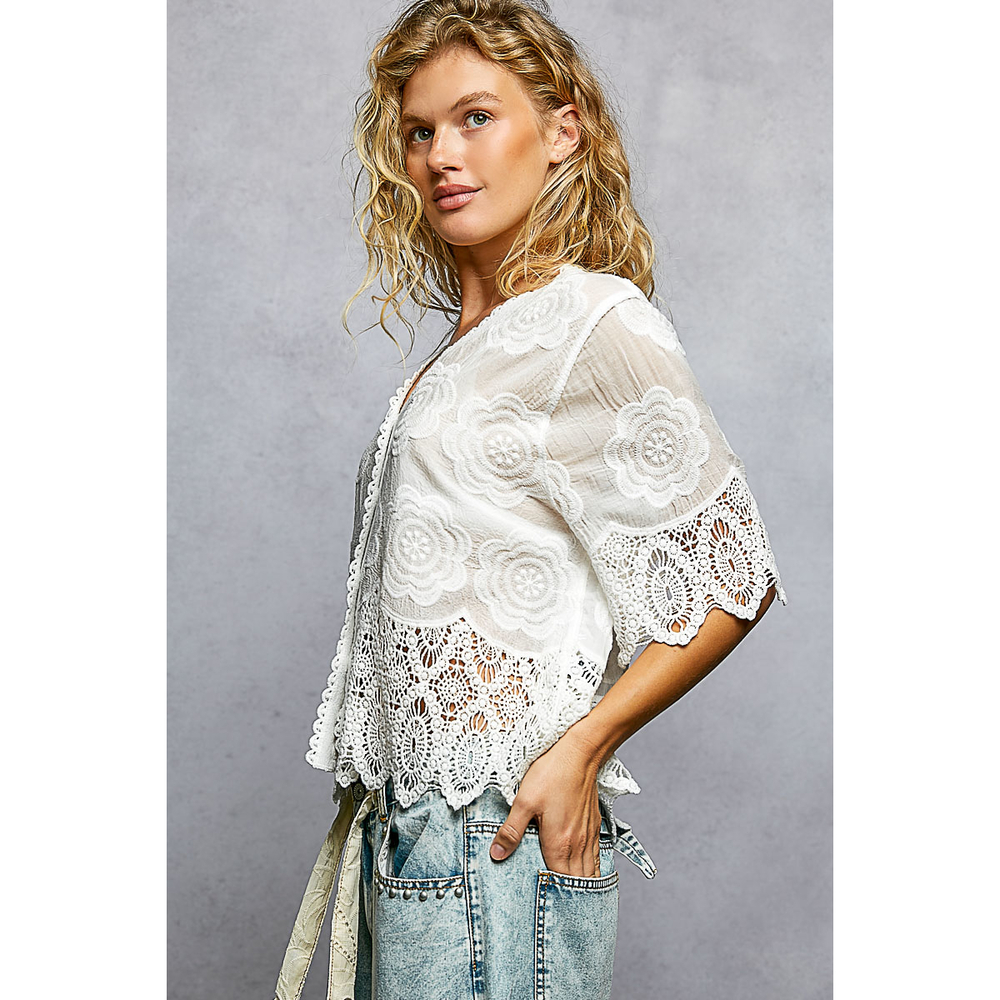 SMC233 OW Pol V Neck Relaxed Fit Jacket Top One Size - Picture 2 of 4